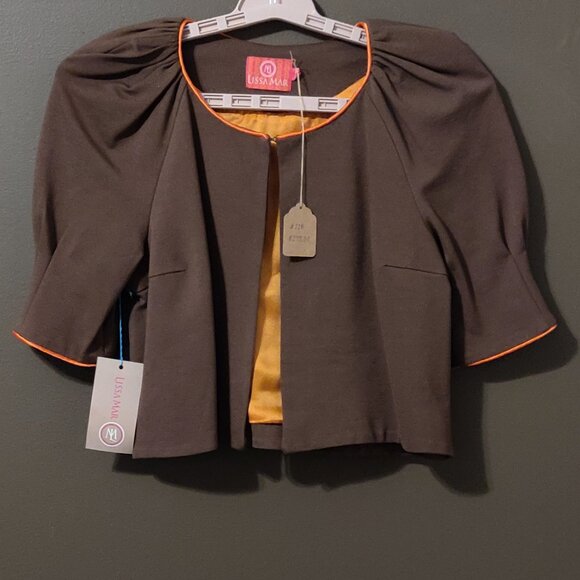 Lissa Mar Ponte Bolero Jacket In Brown Orange Silk Lining NEW WITH TAGS … - Picture 2 of 9
